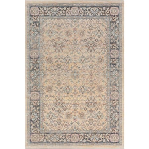 Tivoli Paley Global Vintage Oriental Floral Cream 3 ft. 11 in. x 5 ft. 11 in. Distressed Area Rug