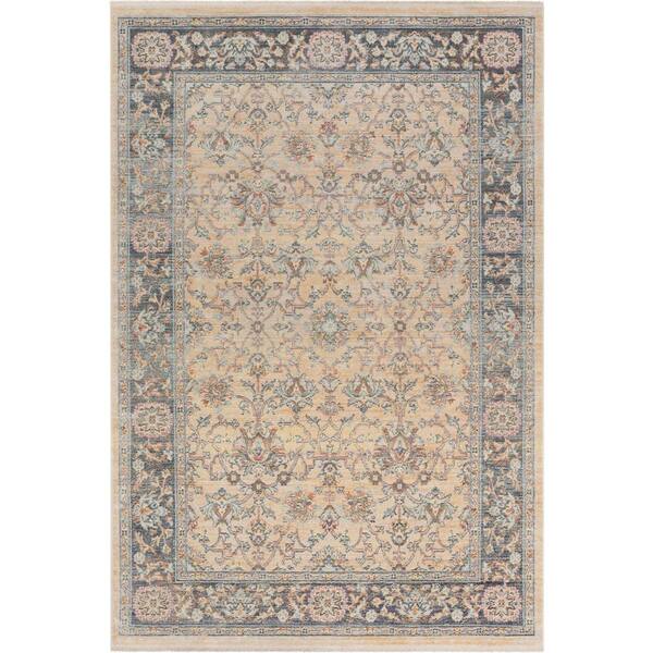 Well Woven Tivoli Paley Global Vintage Oriental Floral Cream 3 ft. 11 in. x 5 ft. 11 in. Distressed Area Rug