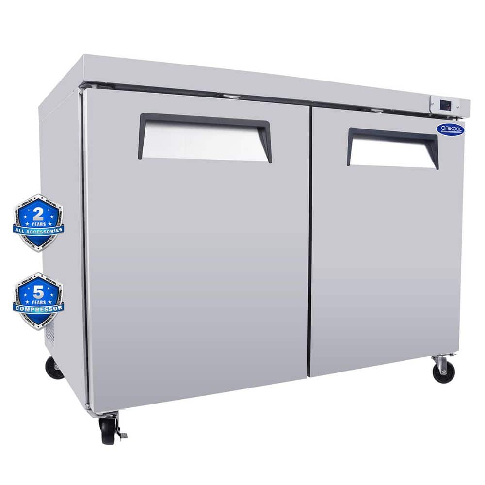 48 in. 14.1 cu. ft Frost Free Defrost Commercial Under-Counter Upright Freezer in Stainless Steel with Solid Door