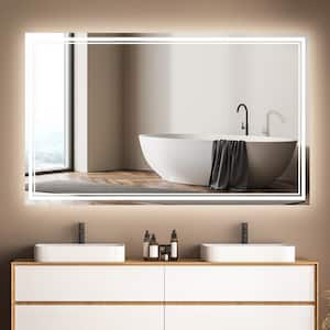 60 in. W x 36 in. H Large Rectangular Anti-fog Frameless Wall Mounted Backlit Smart LED Bathroom Vanity Mirror in Silver