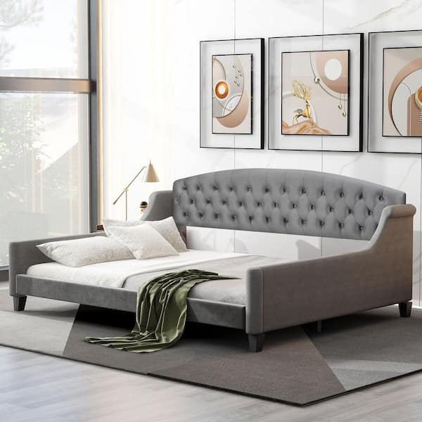 Gray Full Size Upholstered Daybed with Tufted Button