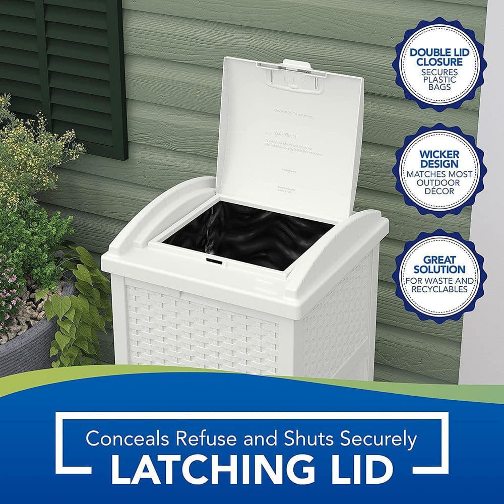 33 Gallon White Polypropylene Wicker Outdoor Trash Bin
