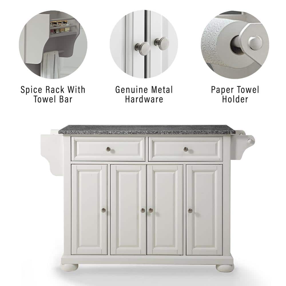Alexandria White Kitchen Island with Gray Granite Top