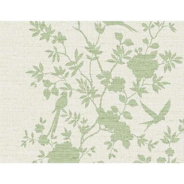 LILLIAN AUGUST 60.75 sq. ft. Coastal Haven Green Ivy Aloha Bird Trail Embossed Vinyl Unpasted Wallpaper Roll