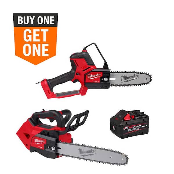 M18 FUEL 14 in 18V Lithium-Ion Brushless Cordless Battery Top Handle Chainsaw w M18 8 in HATCHET, M18 FORGE 8.0 Battery