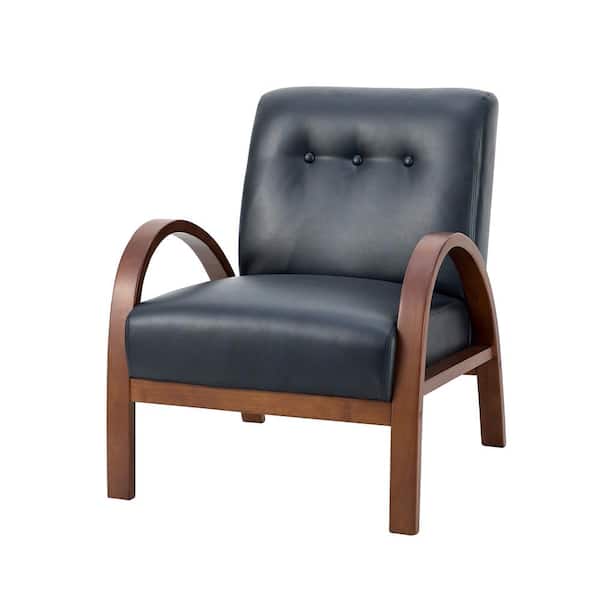 JAYDEN CREATION Byblis Vegan Leather Navy Armchair with Button-Tufted Back