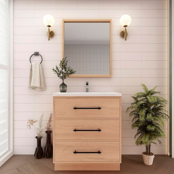 Victoria 30 in. W x 20 in. D x 35 in. H Single Sink Freestanding Bath Vanity in Red Oak with White Acrylic Top