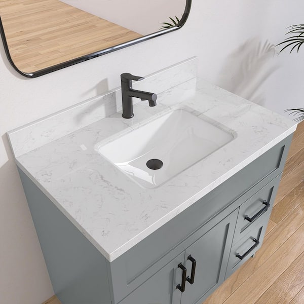 Etyi 36 in. W. x 22 in. D Engineered Stone Vanity Top Rectangular Single Sink Bathroom Vanity Top in Carrara White