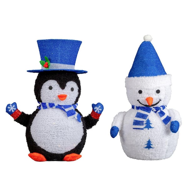 2PCS 27 in. Lighted Plush Penguin and Snowman Christmas Decoration
