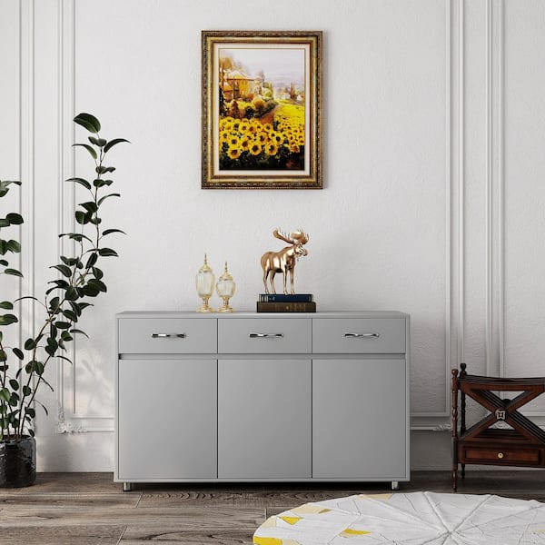 Tidoin Gray Wood Accent Storage Cabinet with 3-Doors and 3-Drawers