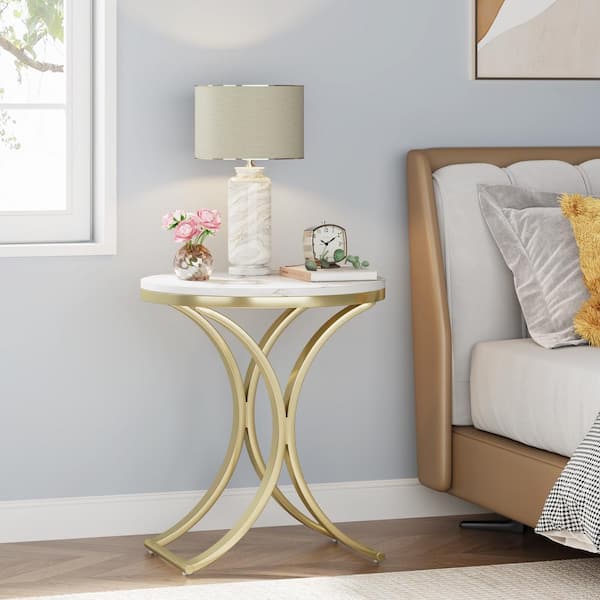 BYBLIGHT Kerlin 19.7 in. 2-Piece White and Gold Round Faux