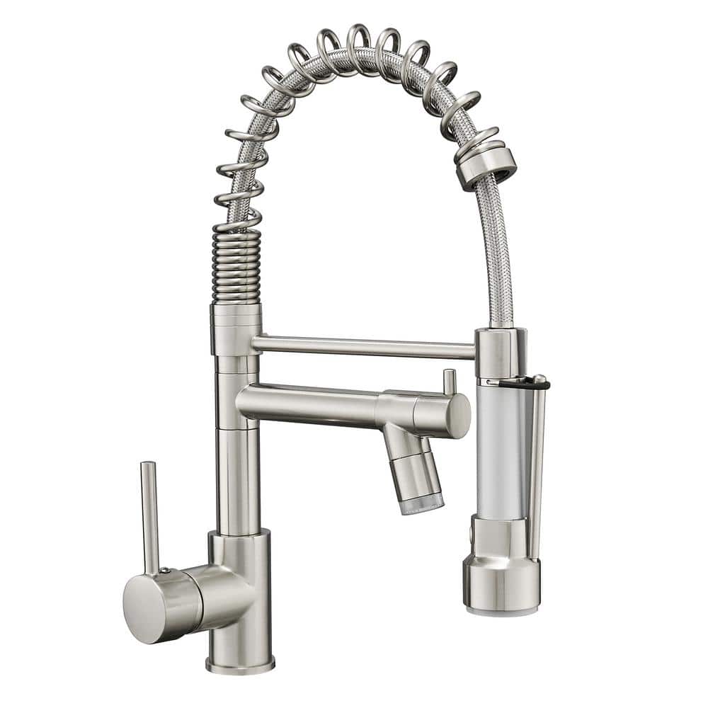 LED Single Handle Pull Down Sprayer Kitchen Faucet with 2-Spouts in Brushed Nickel price history on PriceWatchPro