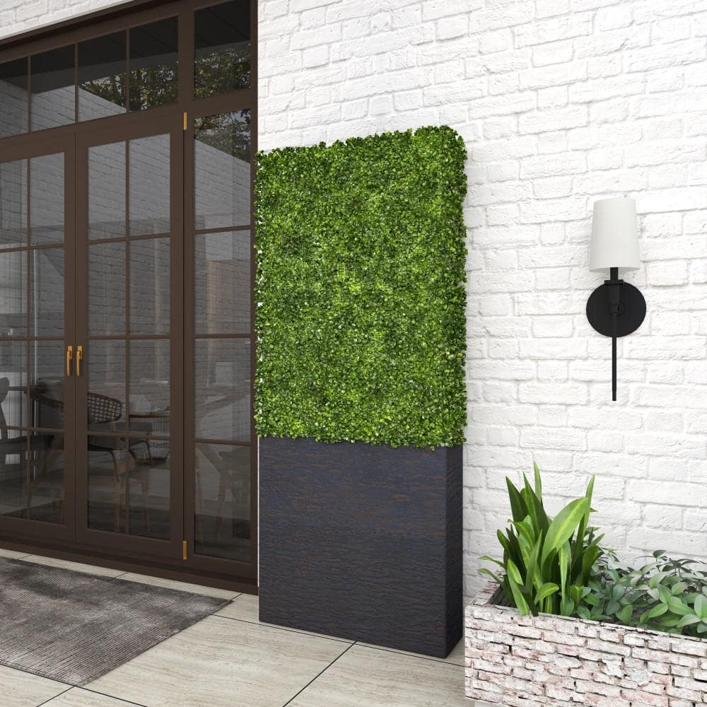 Evergreen Elegance Plastic Boxwood Topiary in Black Cement Planter, 66" Tall