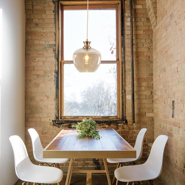 1-Light Amber Pendant Light with Glass Shade for Kitchen Island, No Bulbs Included