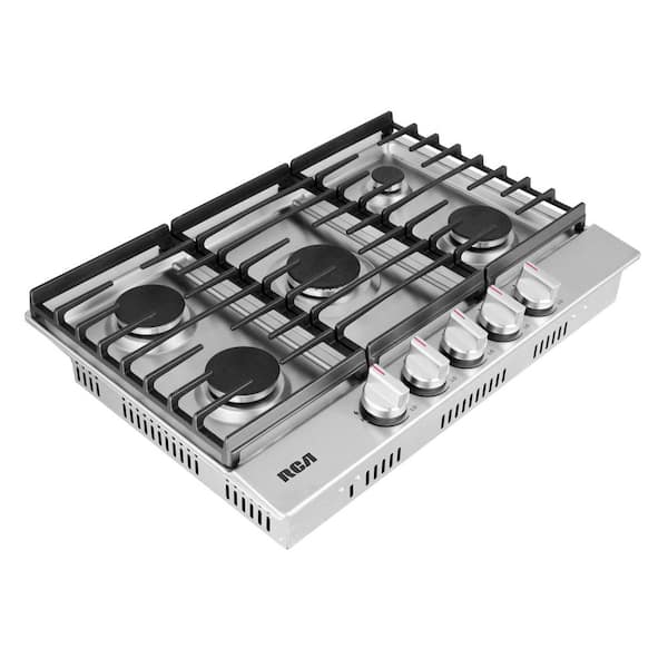 30 in. Legacy Collection Drop-In Gas Cooktop, 5-Burners, Cast Iron Grates, Metal Knobs in Stainless Steel