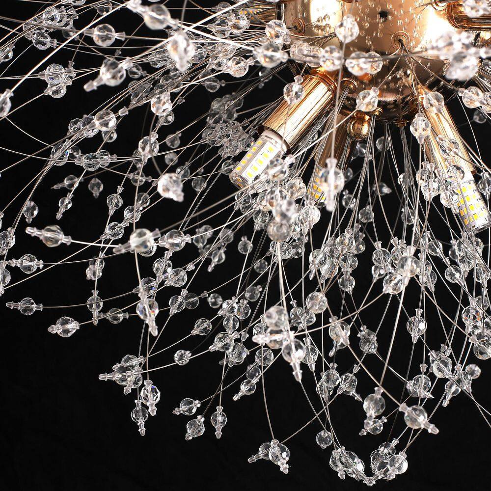 Modern 23.62 in. 12-Light Gold Dandelion Firework Crystal Starburst Chandelier with 56 Crystal Strands for Dining Room price history on PriceWatchPro