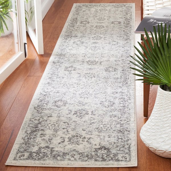 Tulum 2 ft. x 9 ft. Ivory/Gray Floral Oriental Runner Rug