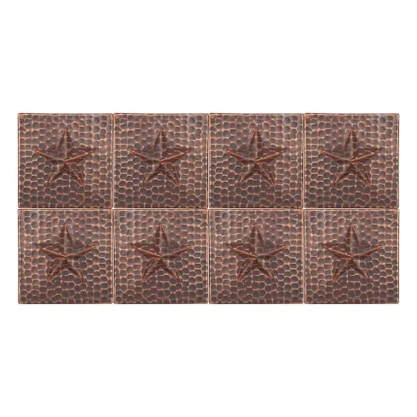 4 in. x 4 in. Hammered Copper Star Decorative Wall Tile in Oil Rubbed Bronze (8-Pack)