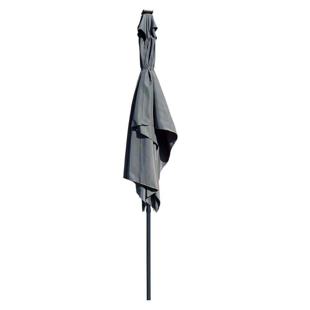 10 ft. Black Aluminum Market Patio Umbrella with Solar LED Lights