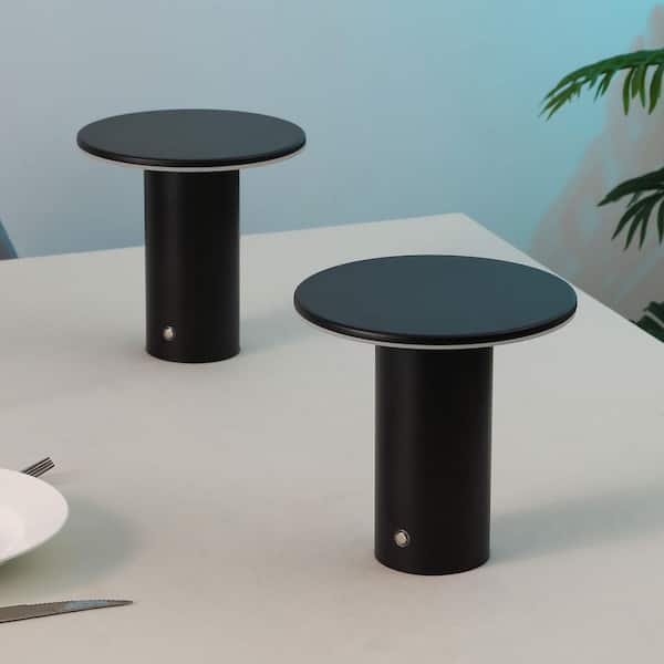 Gio 7.5 in. Column Rechargeable/Cordless Dimmable Integrated LED Table Lamp with Touch Sensor, Black (Set of 2)