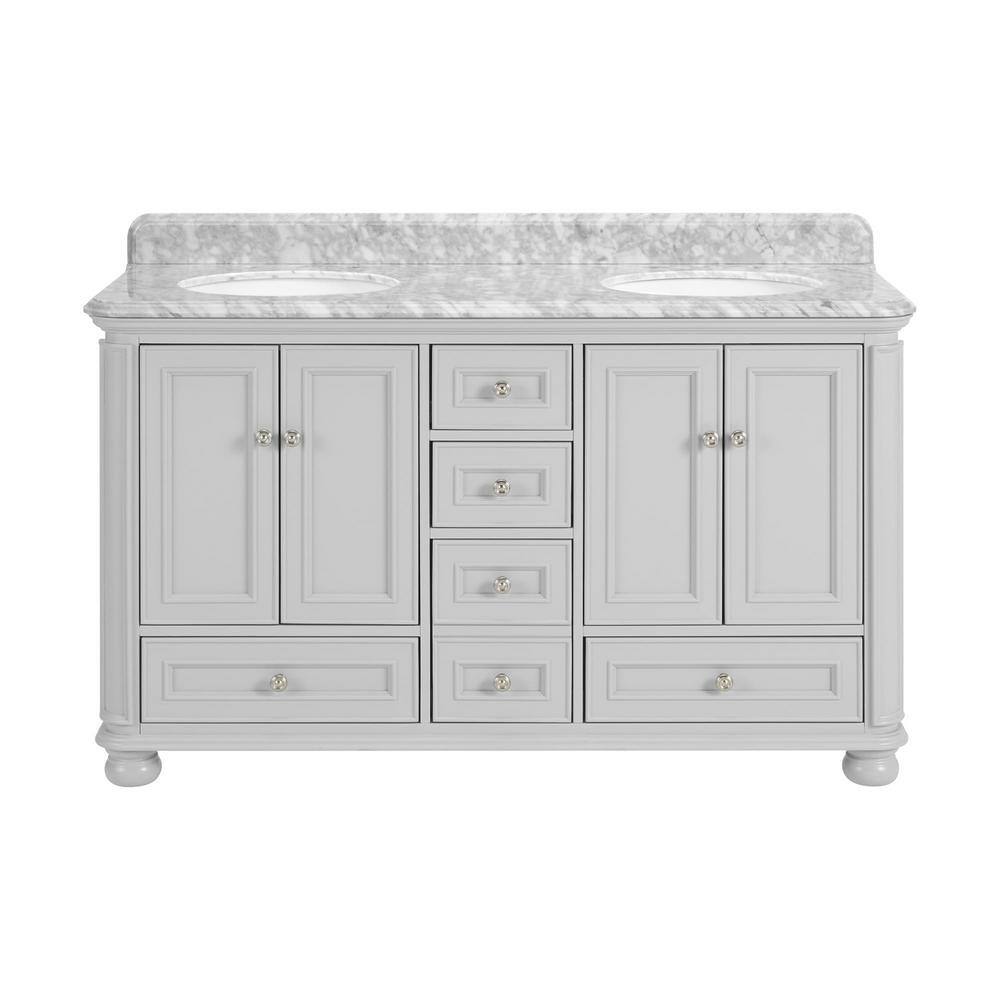 60 in. W x 22 in. D x 40 in. H Freestanding Bath Vanity in Gray with Carrar