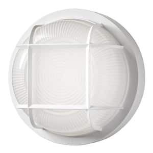 Nautical Round White Outdoor Integrated LED Flood Light Security Glass Lens Non-Metallic Base Corrosion Resistant