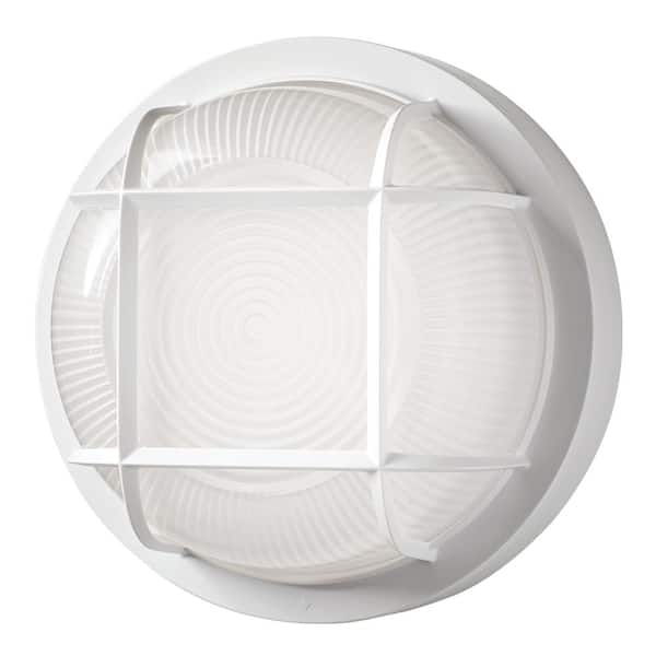 ETI LIGHTING 8.5 in. Round White LED Outdoor Wall Ceiling Bulkhead Light 3 Color Temperature Option Weather Rust Resistant 800 Lumen