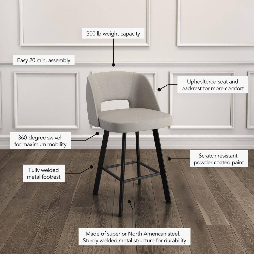 Grey-Beige Swivel Counter Stool with Black Metal Frame