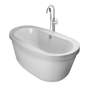 Inizio 65.5 in. x 35.6 in. Soaking Bathtub with Center Drain in White with Round Tub Filler in Chrome