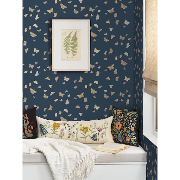 Butterfly House Navy Blue Metallic Non-Pasted Wallpaper