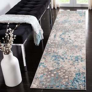 Madison Gray/Blue 2 ft. x 8 ft. Abstract Distressed Runner Rug