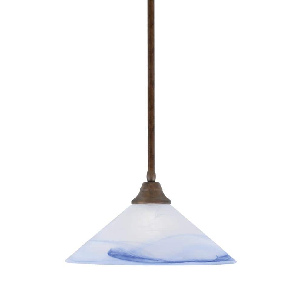 Sparta 100-Watt 1 Light Bronze Shaded Pendant Light with 16 in. Blue Swirl 