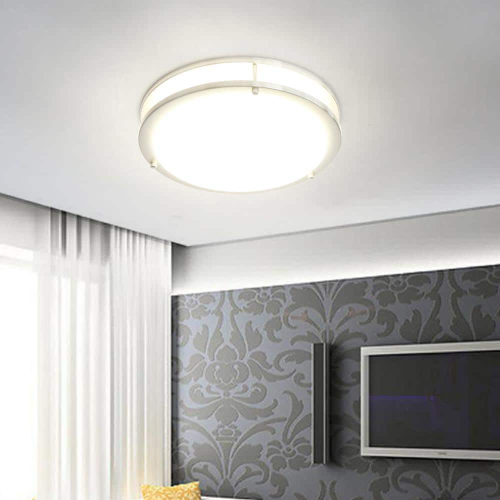 Sleek Modern 14" LED Flush Mount Ceiling Light in Brushed Nickel