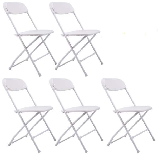 Tidoin White Plastic Folding Chairs(Set of 5)