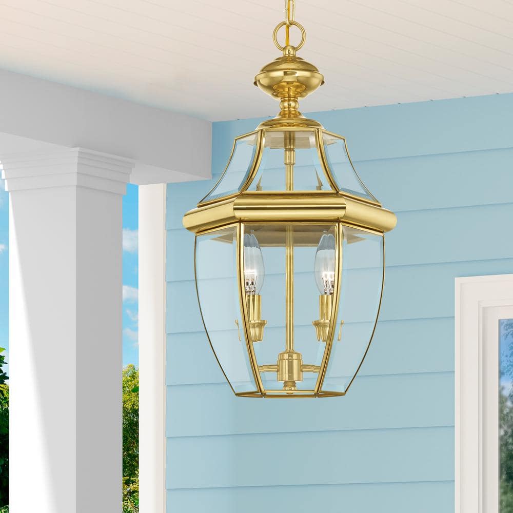 Monterey Polished Brass 2-Light Outdoor Pendant with Clear Beveled Glass