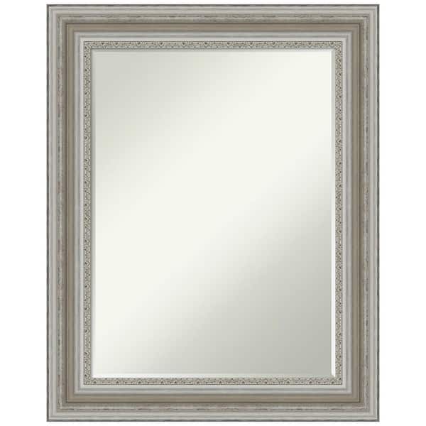 Amanti Art Parlor Silver 23.5 in. x 29.5 in. Petite Bevel Classic Rectangle Framed Bathroom Wall Mirror in Silver