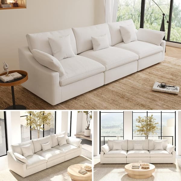 Magic Home Modular 119 in. Flared Arm Linen Oversized 3-Piece