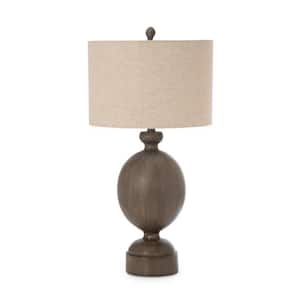 30 in. Brown Standard Light Bulb Bedside Table Lamp with Beige Cotton Shade