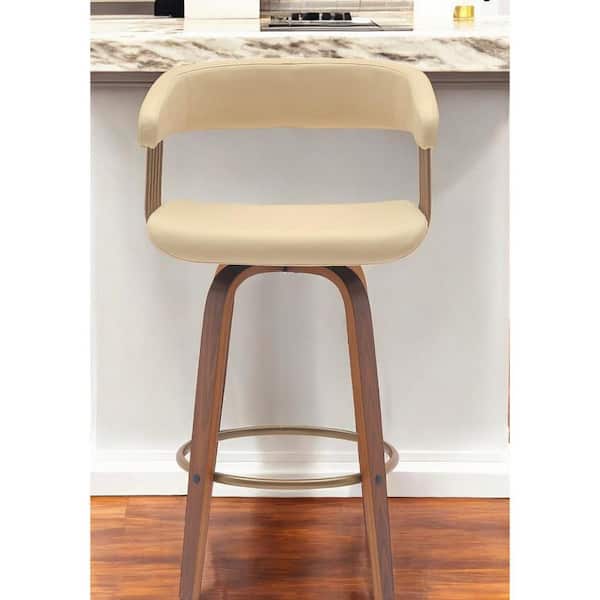 HomeRoots 26 Cream High Back Wood Counter Stool Faux Leather