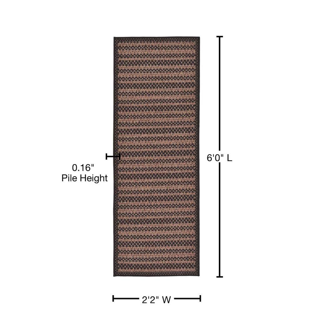 2'2" x 6' Black and Brown Synthetic Stripe Runner Rug