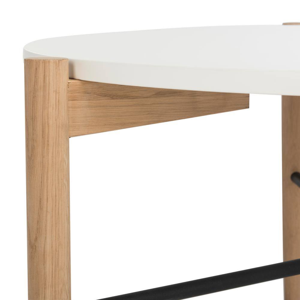 Thyme Round White and Oak Wood Cocktail Table with Metal Accents