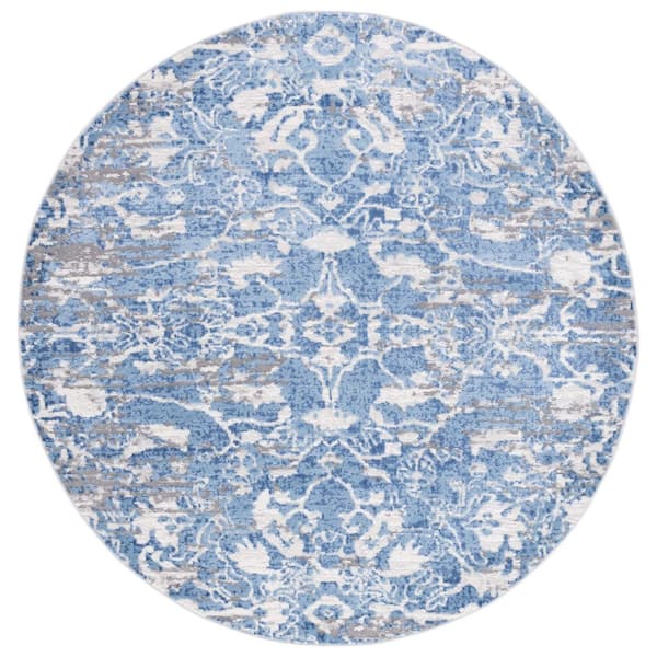 SAFAVIEH Shivan Blue/Ivory 7 ft. x 7 ft. Floral Medallion Round Area Rug