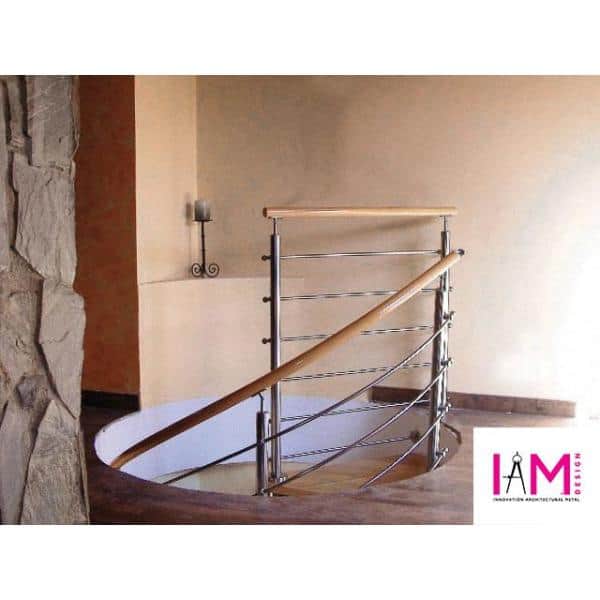 1m The Fellie Wooden Handrail Beech Handrail Set 42 mm Diameter Wall-Mount Banister with 2 Stainless Steel Holders