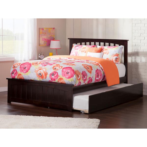 AFI Mission Full Platform Bed with Matching Foot Board with Full Size Urban Trundle Bed in Espresso