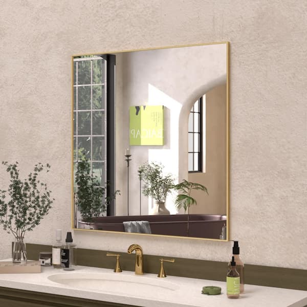 Hermitage Bath Sight 30 in. W. x 30 in. H Rectangular Framed Wall Bathroom Vanity Mirror in Brushed Gold