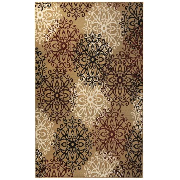 SUPERIOR Leigh Gold 4 ft. x 6 ft. Floral Medallion Polypropylene Area ...