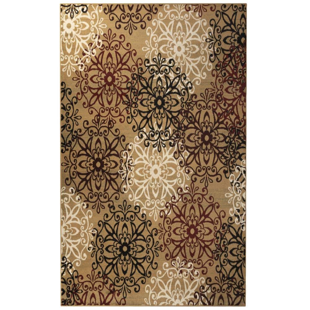 Gold Floral Scroll 8' x 10' Indoor Area Rug with Jute Backing