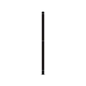 62 in. H Deco Grid Black Steel Fence Post with Flange, Cap, and Clips