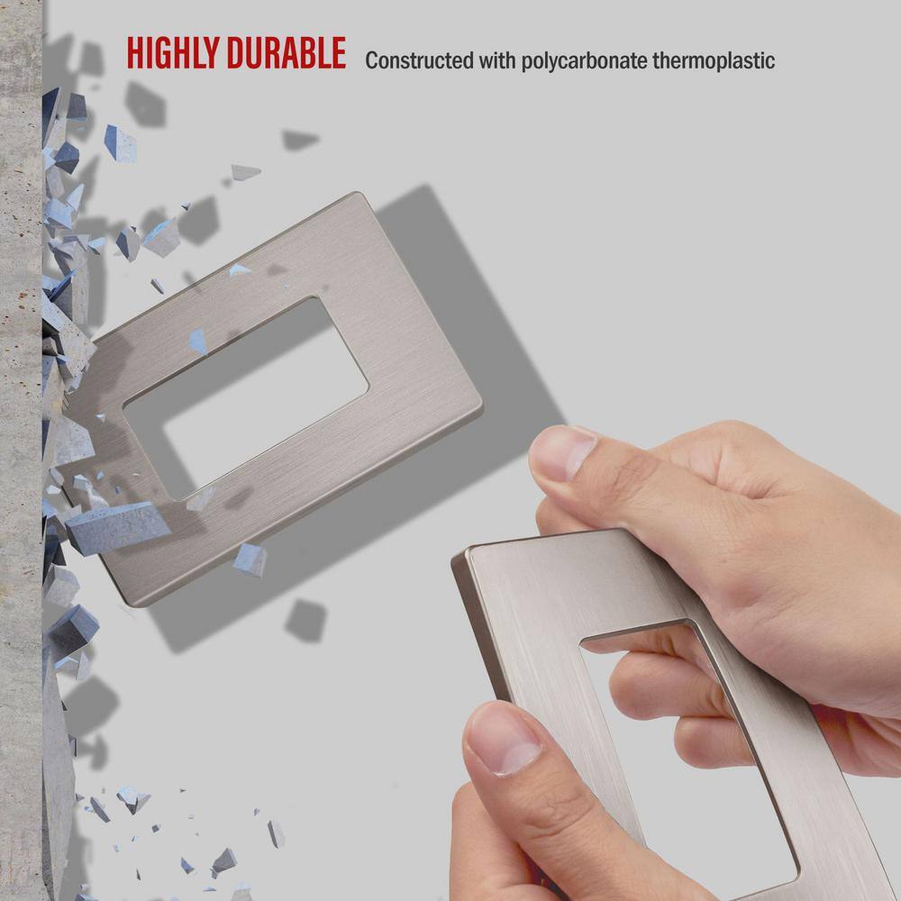 Brushed Nickel Screwless 1-Gang Decorator Wall Plate