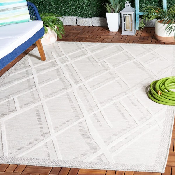 Cabana Ivory/Gray 9 ft. x 12 ft. High-Low Abstract Diamond Indoor/Outdoor Area Rug